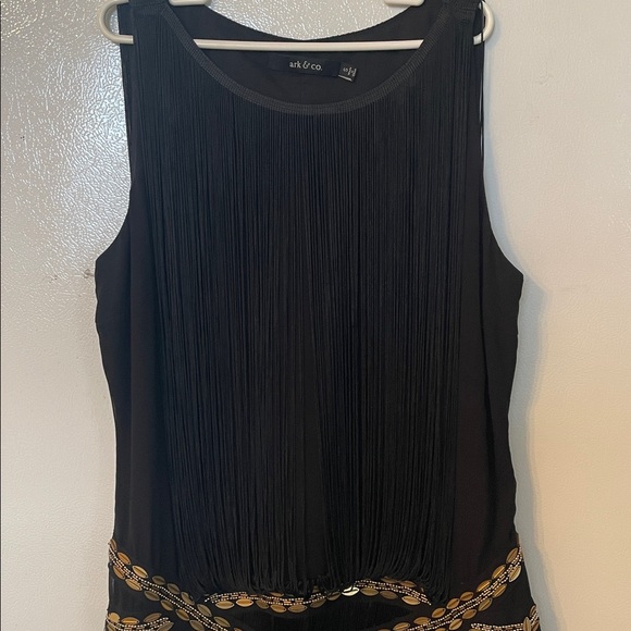 Ark & Co. Size Small Black Fringe Flapper Dress with Sequin Gold Waistband - Picture 7 of 7